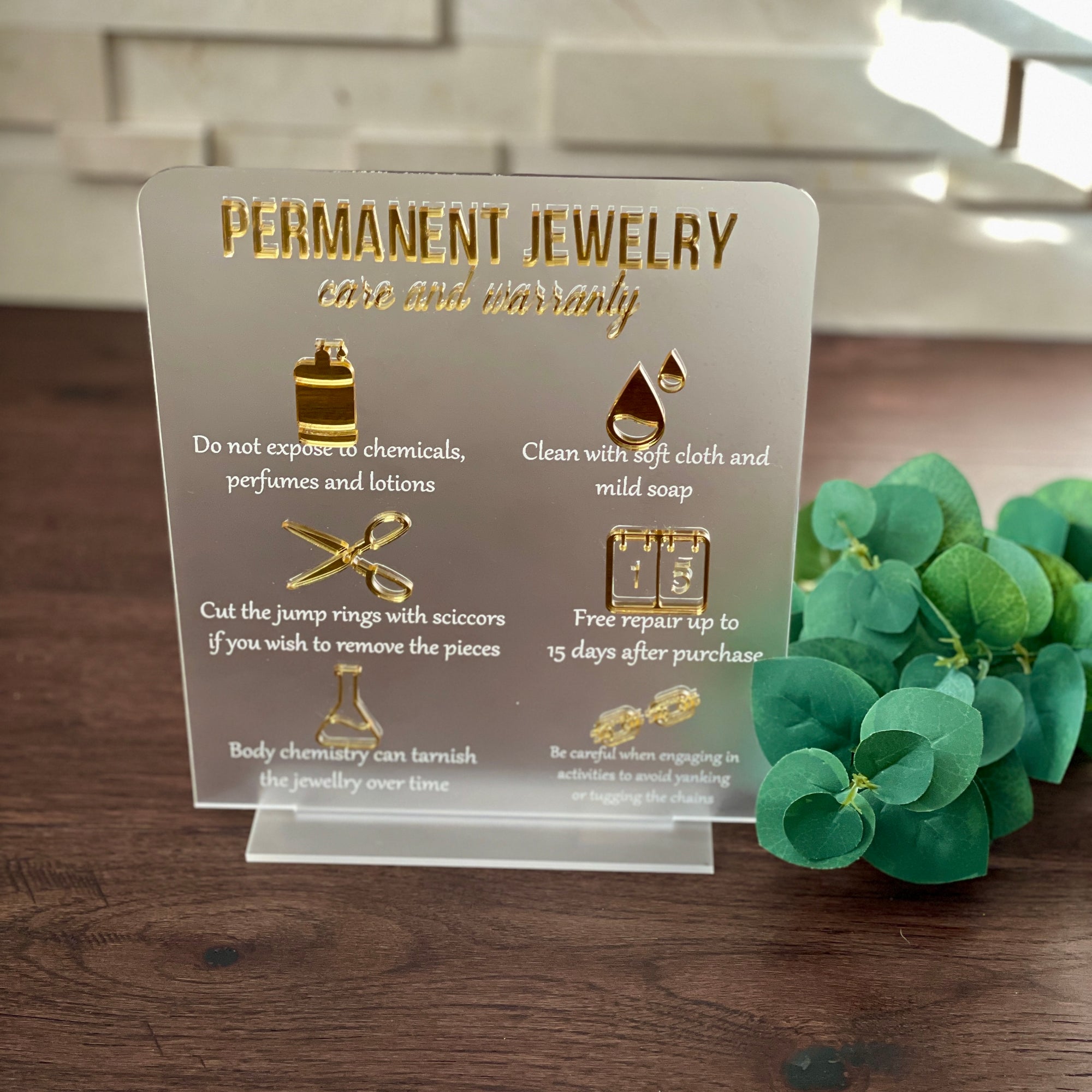 Permanent Jewelry Care & Warranty Sign