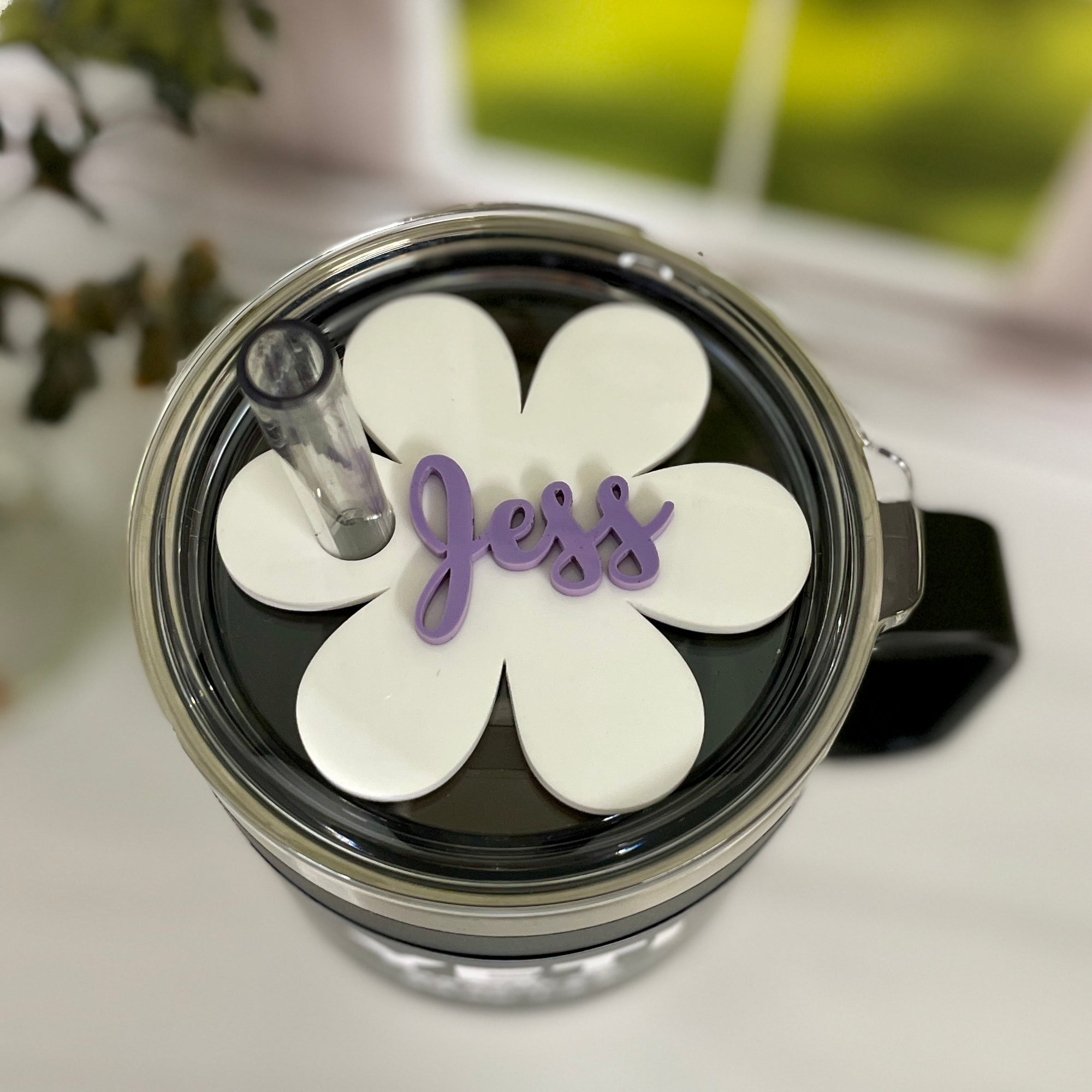 Personalized Flower Name Topper for Yeti Rambler With Straw or Stanley H2.0