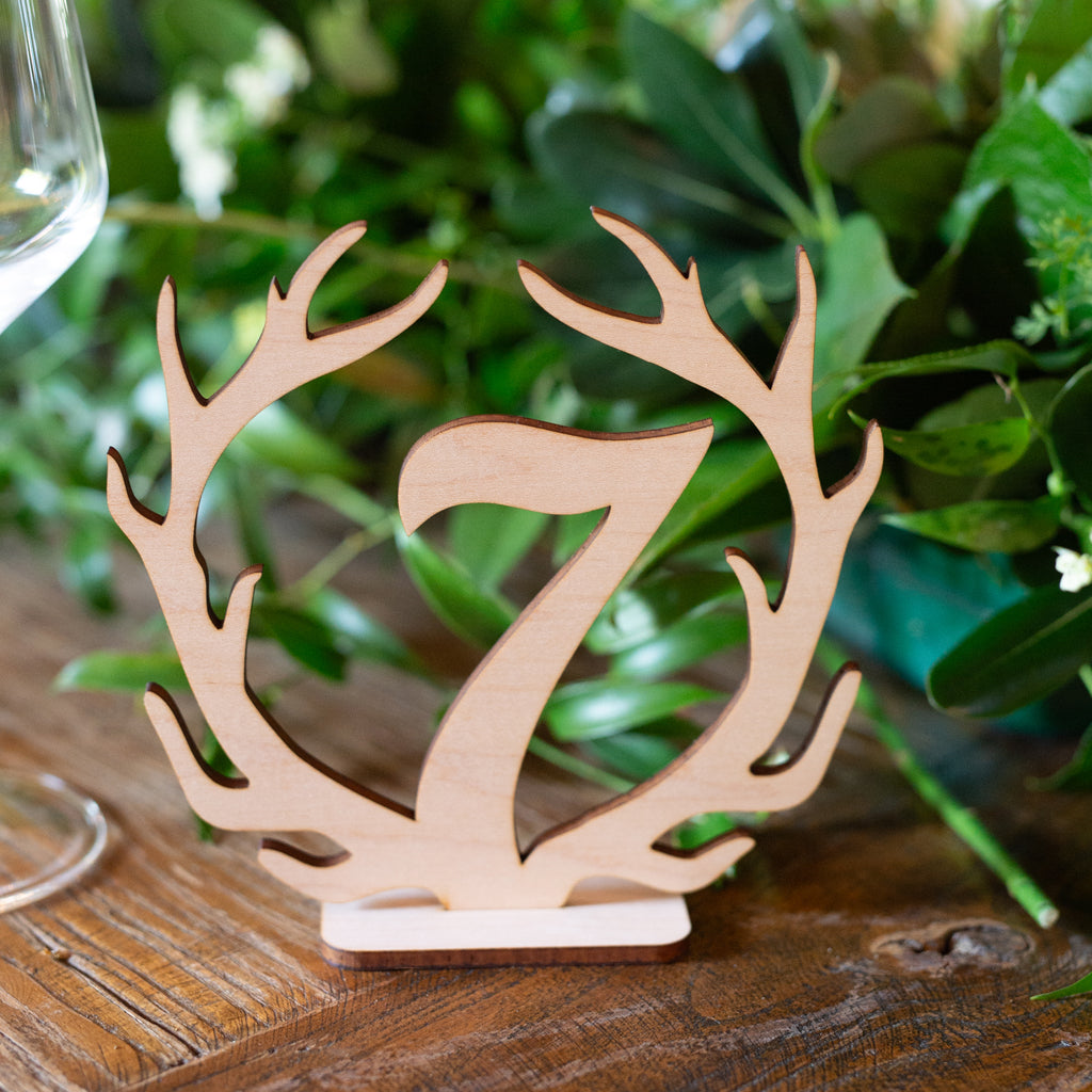Rustic Antler Table Numbers, Boho Style Wooden Numbers