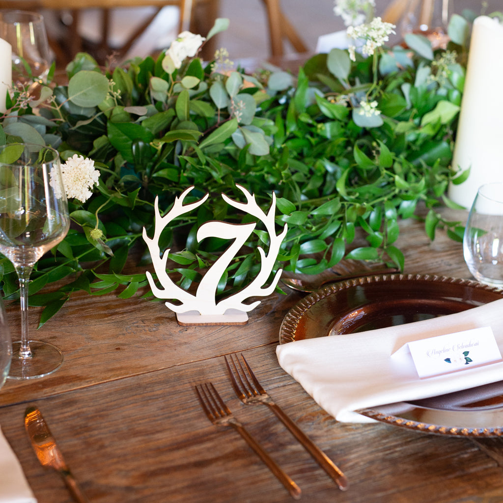 Rustic Antler Table Numbers, Boho Style Wooden Numbers