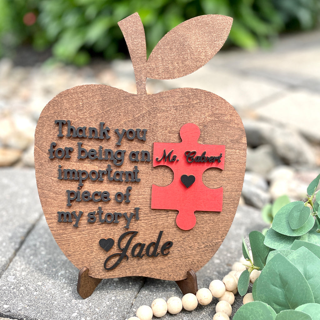 Apple Puzzle Piece Sign For Teacher Appreciation Gift