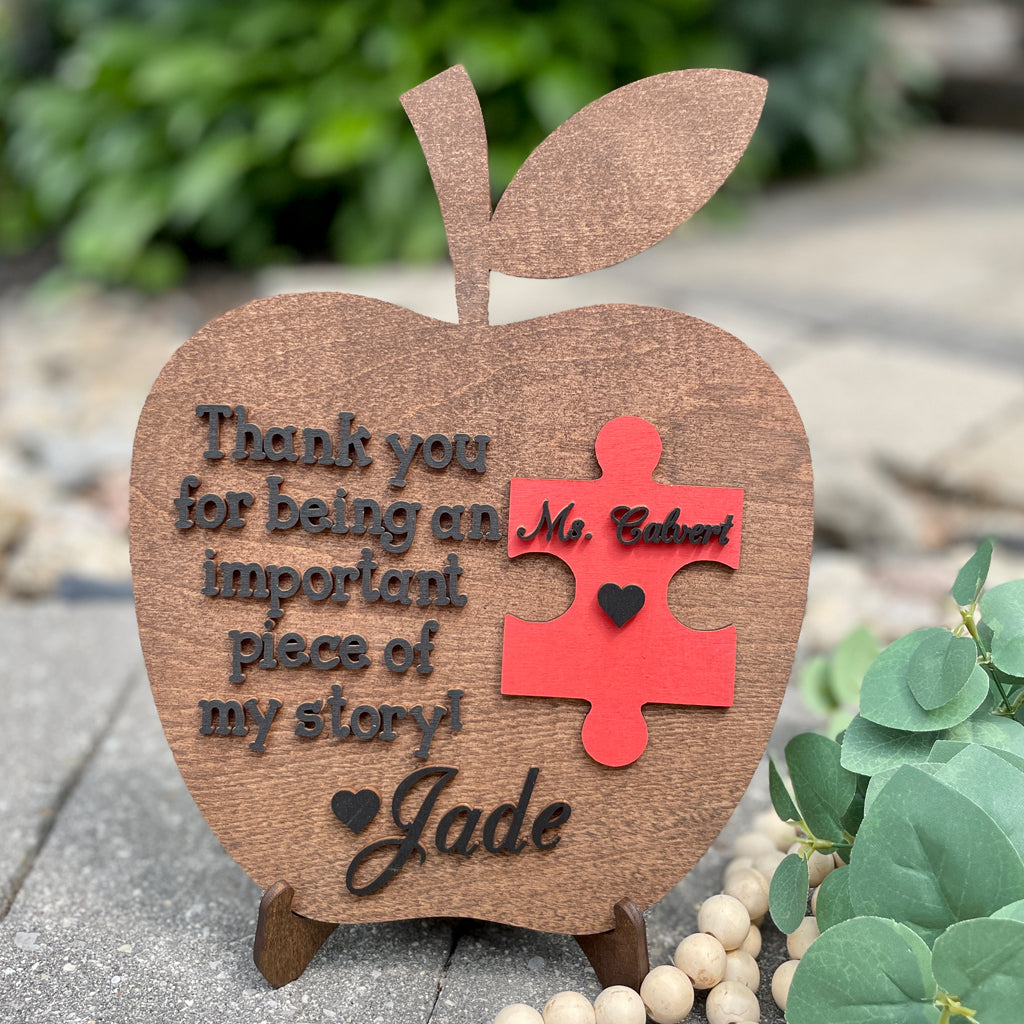 Apple Puzzle Piece Sign For Teacher Appreciation Gift
