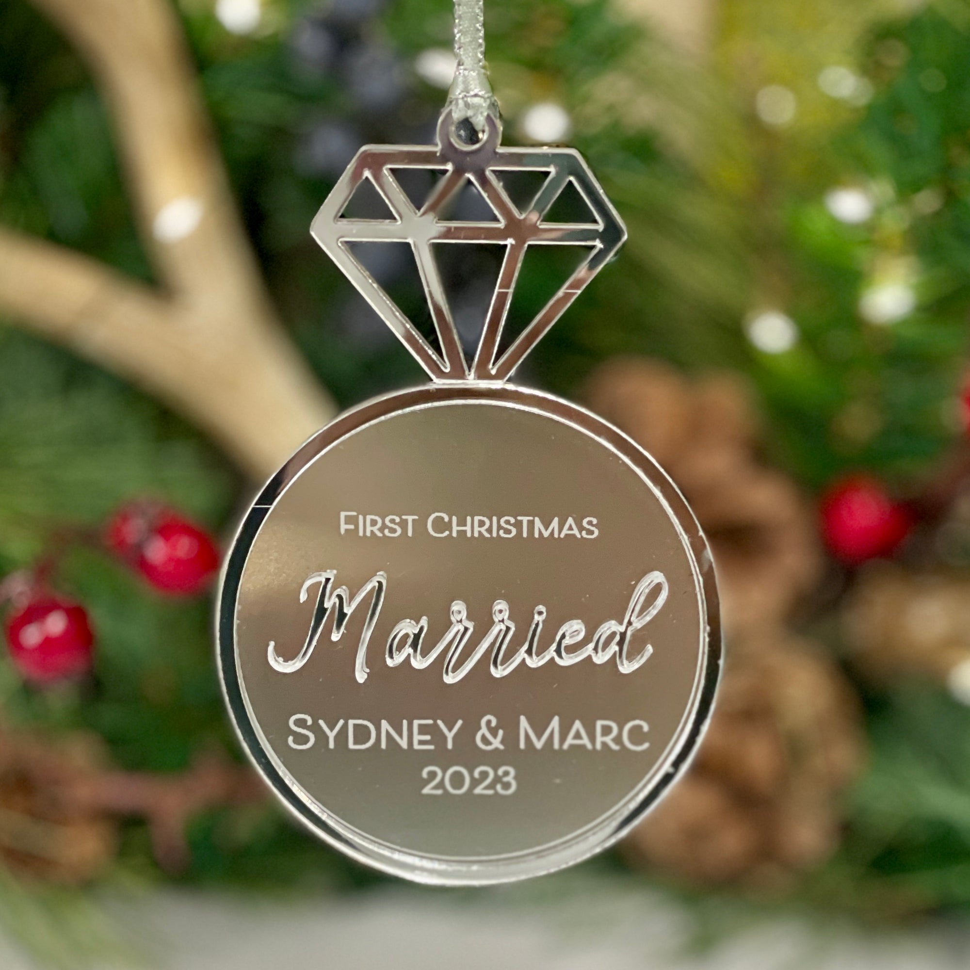 Personalized First Christmas Diamond Ring Ornament