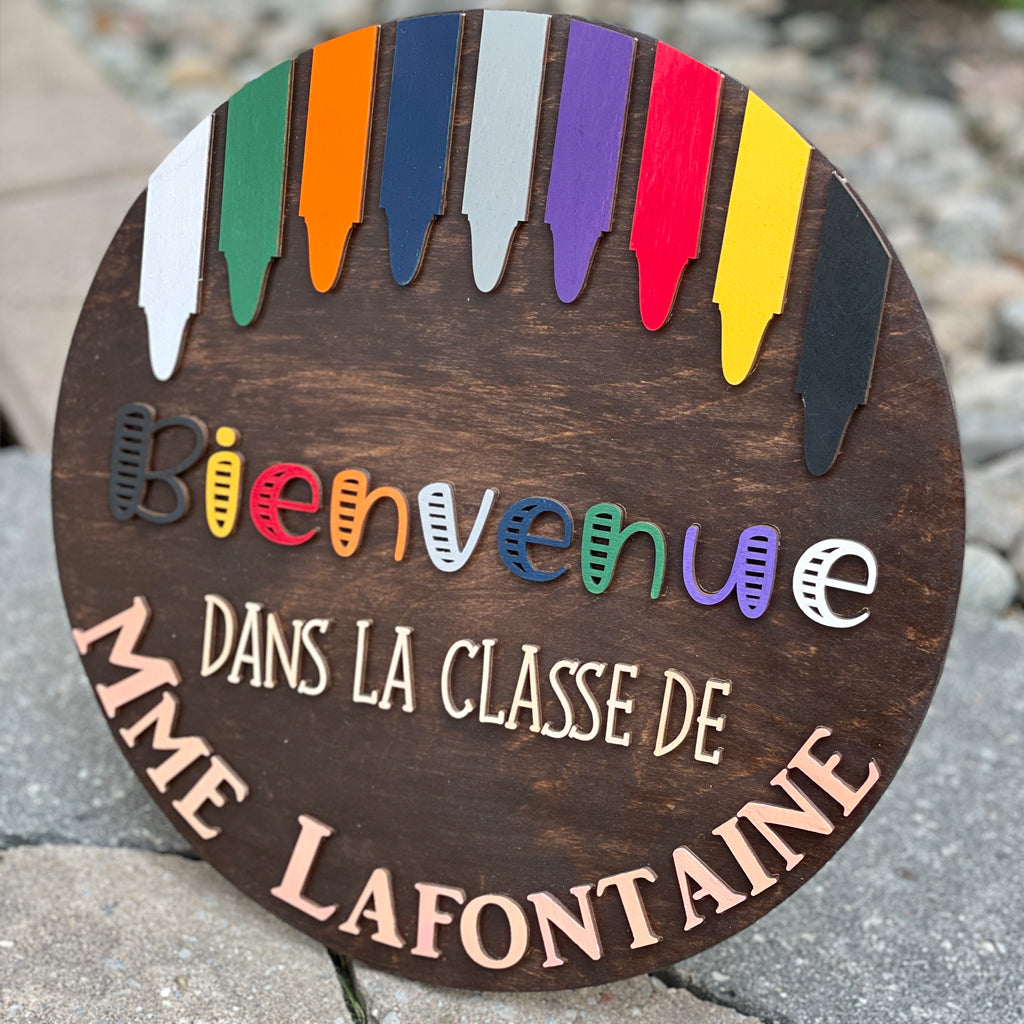 Teacher Name Door Hanger With Crayons