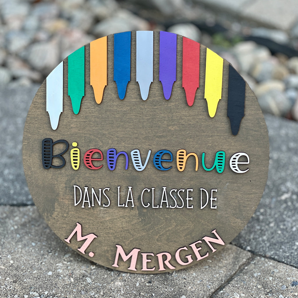 Teacher Name Door Hanger With Crayons