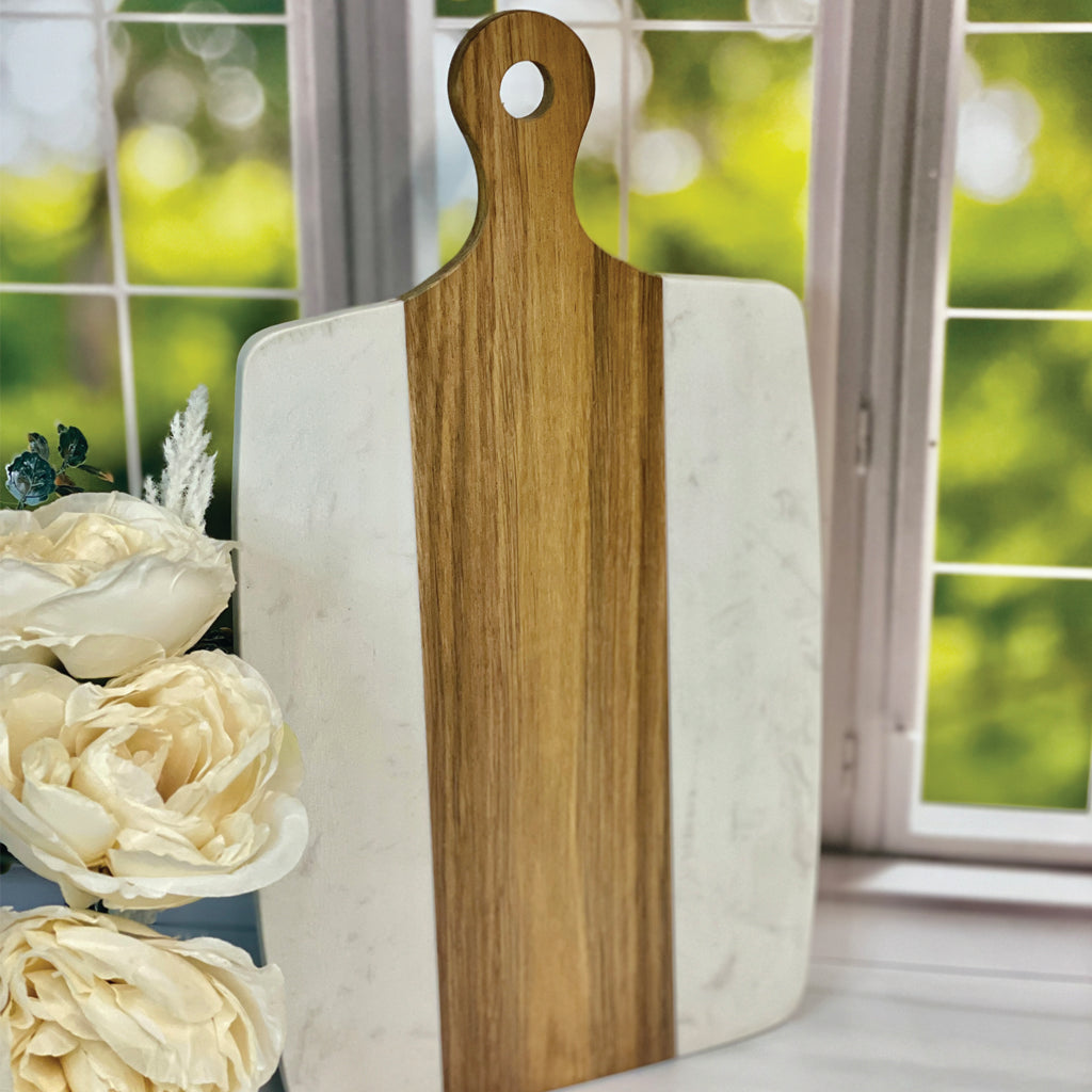 Marble Acacia Board and Coaster Set, Custom Engraved Gift