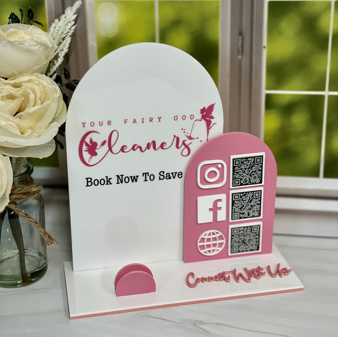 Trade Show Social QR Code, Freestanding Acrylic Business Marketing Sign