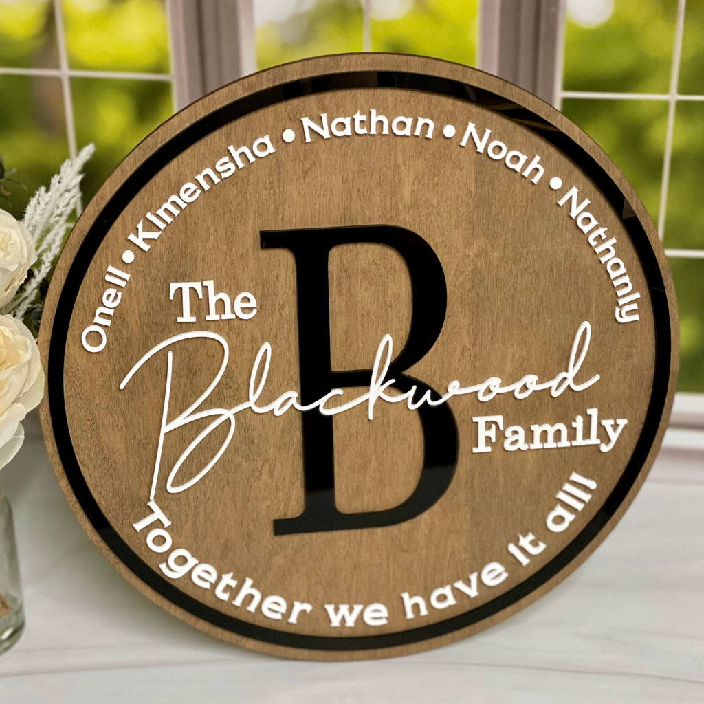Personalized Family Name Round Wooden Sign with Established Date