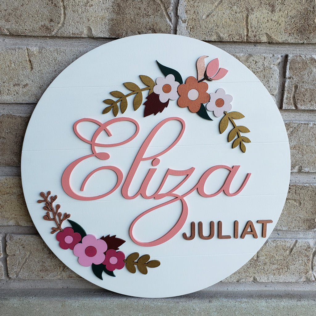Floral Round Name Sign