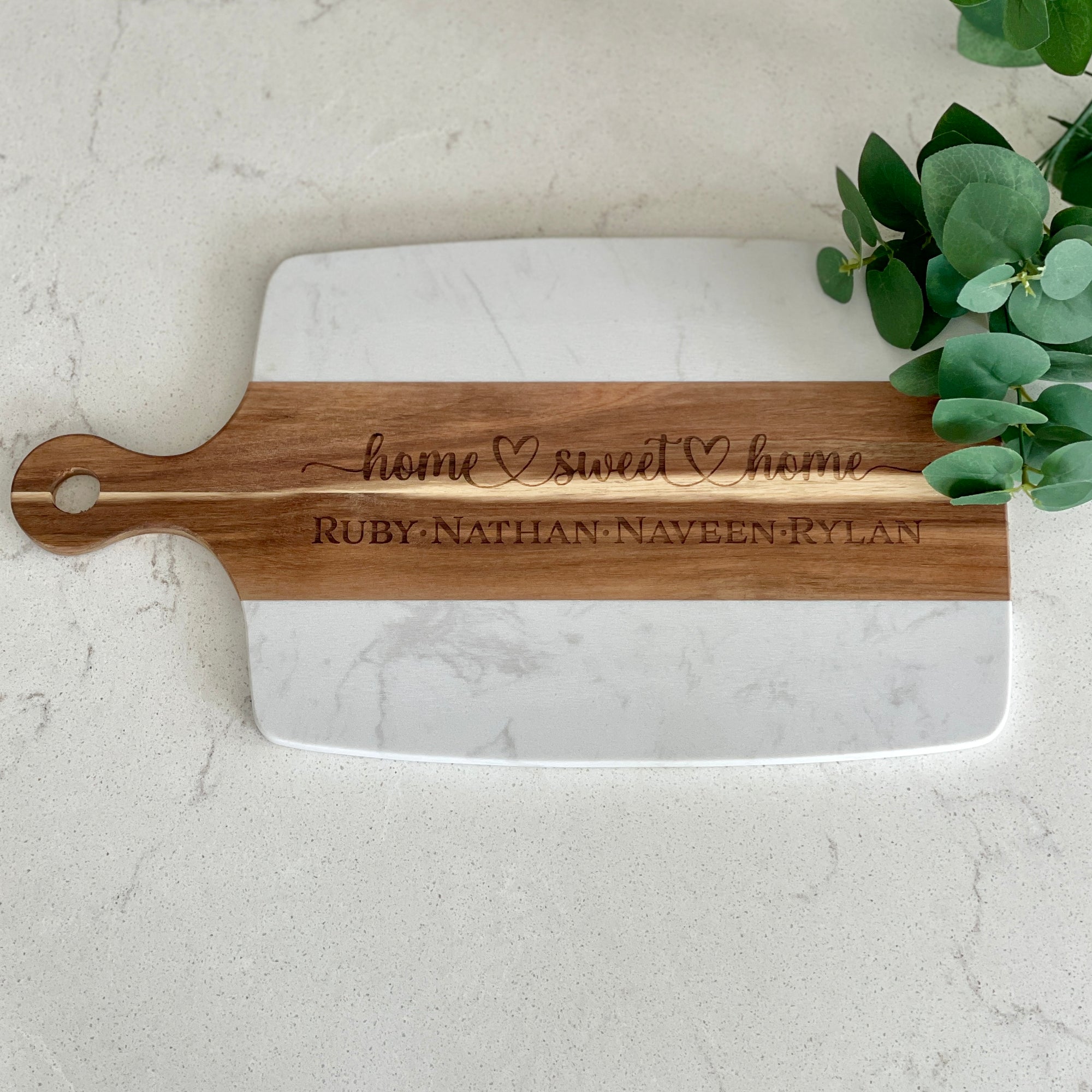 Marble Acacia Board and Coaster Set, Custom Engraved Gift