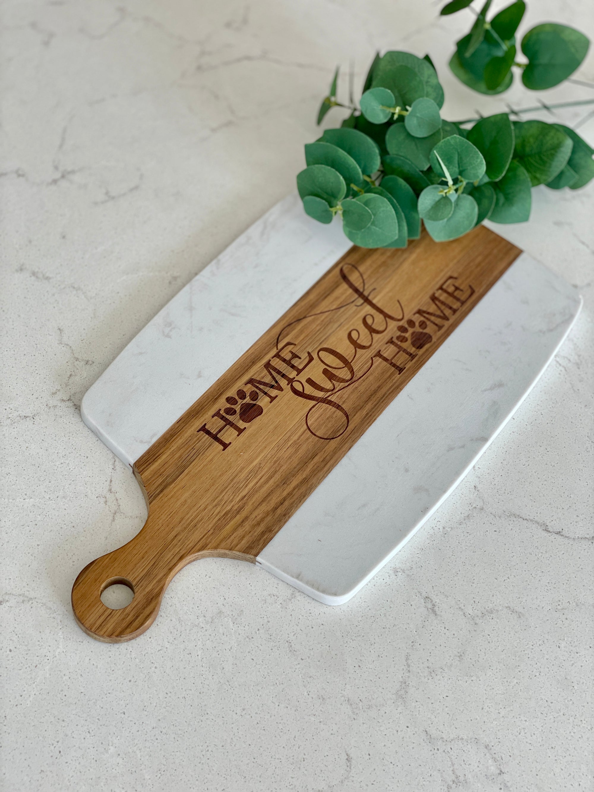 Marble Acacia Board and Coaster Set, Custom Engraved Gift