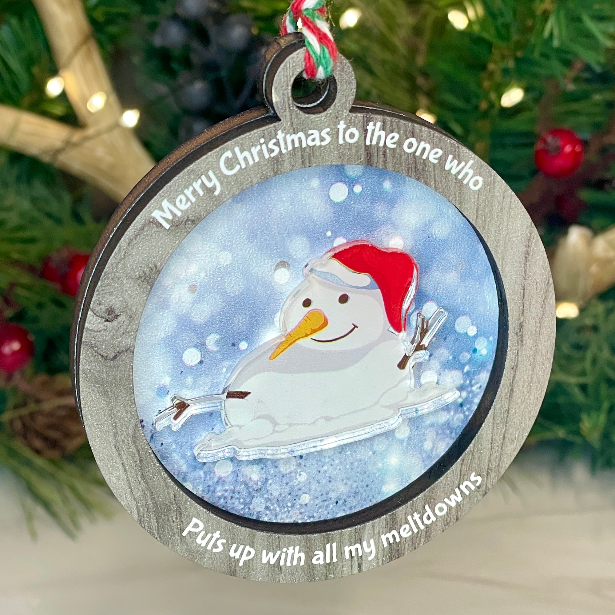 Funny Meltdown Snowman Christmas Bauble