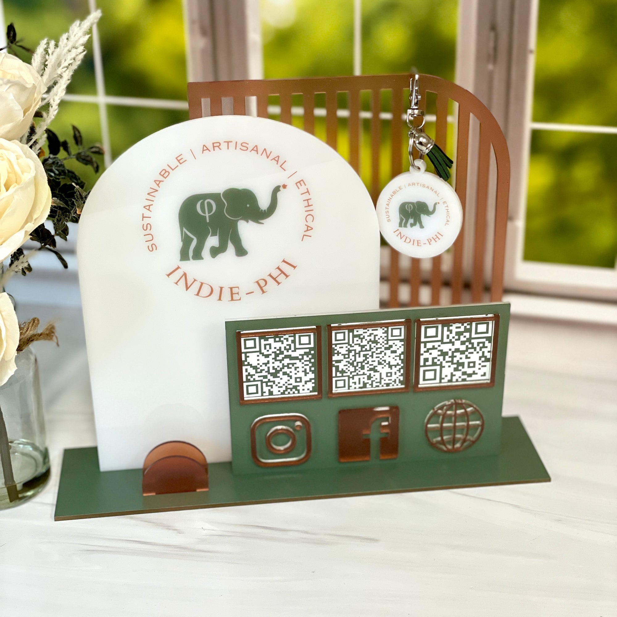 3 in 1 Double Arch Social Sign With NFC QR Code Keychain
