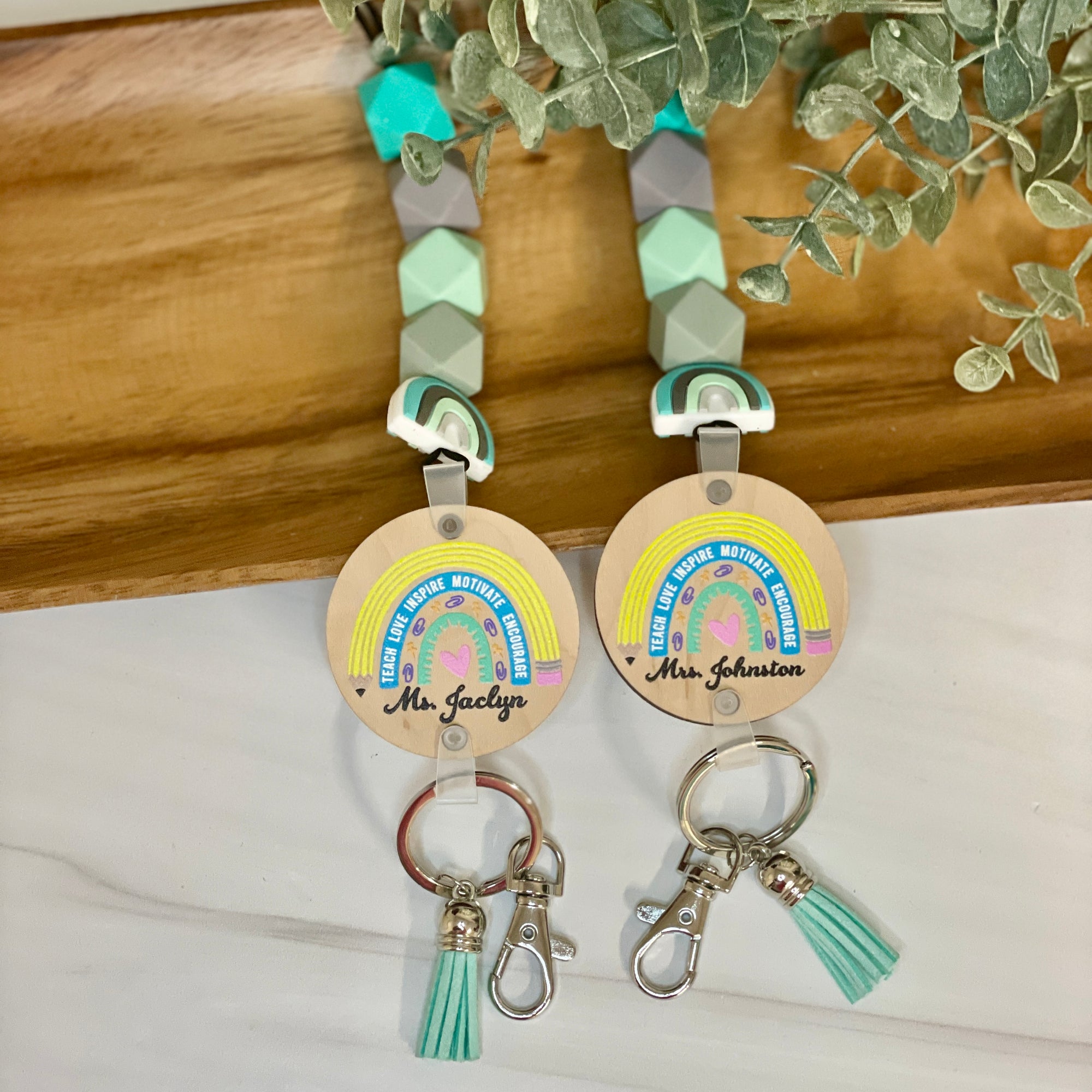 Personalized Silicone Bead Rainbow Teacher Lanyard
