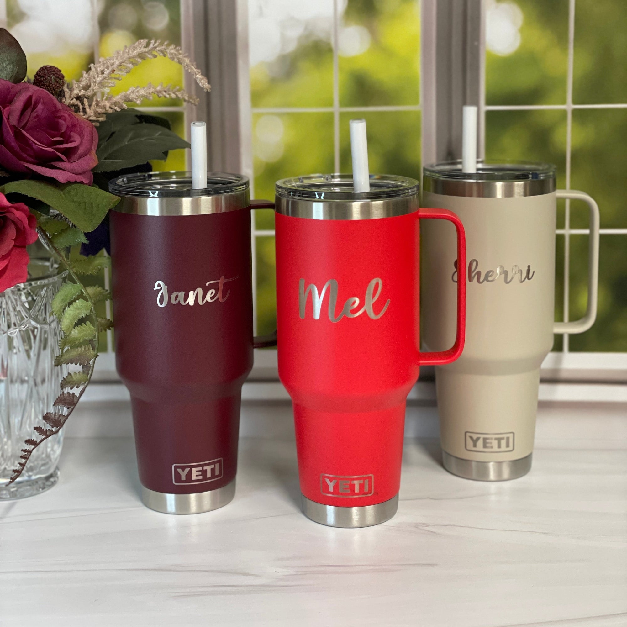 YETI Straw Tumblers Various Size Laser Engraved Design