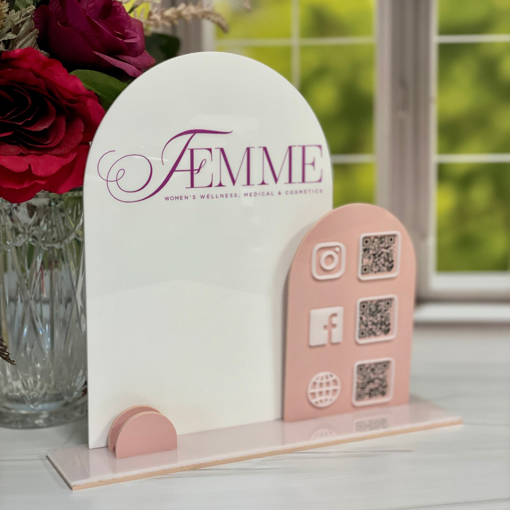 Trade Show Social QR Code, Freestanding Acrylic Business Marketing Sign