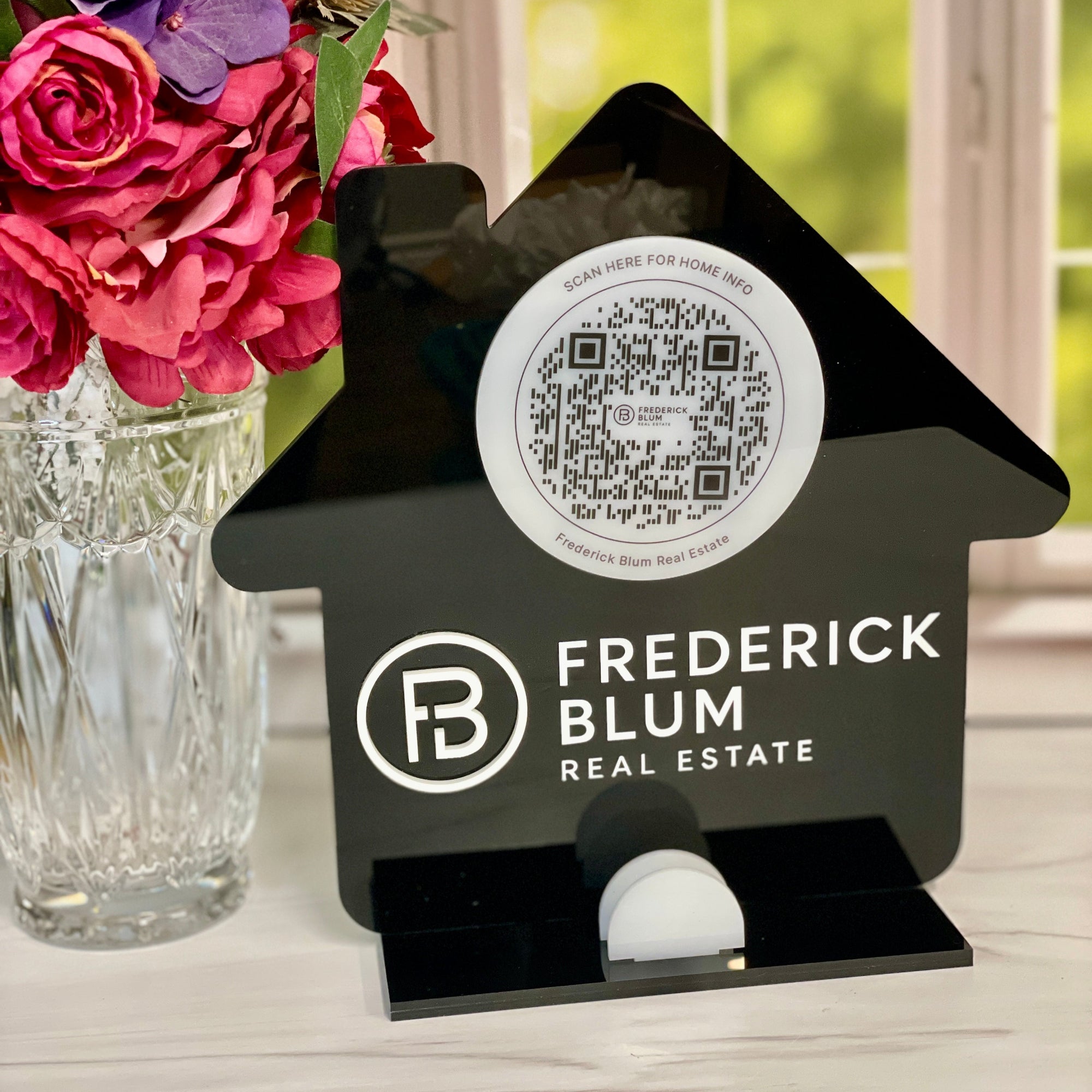 House Shaped QR Code Sign With Card Holder For Realtors