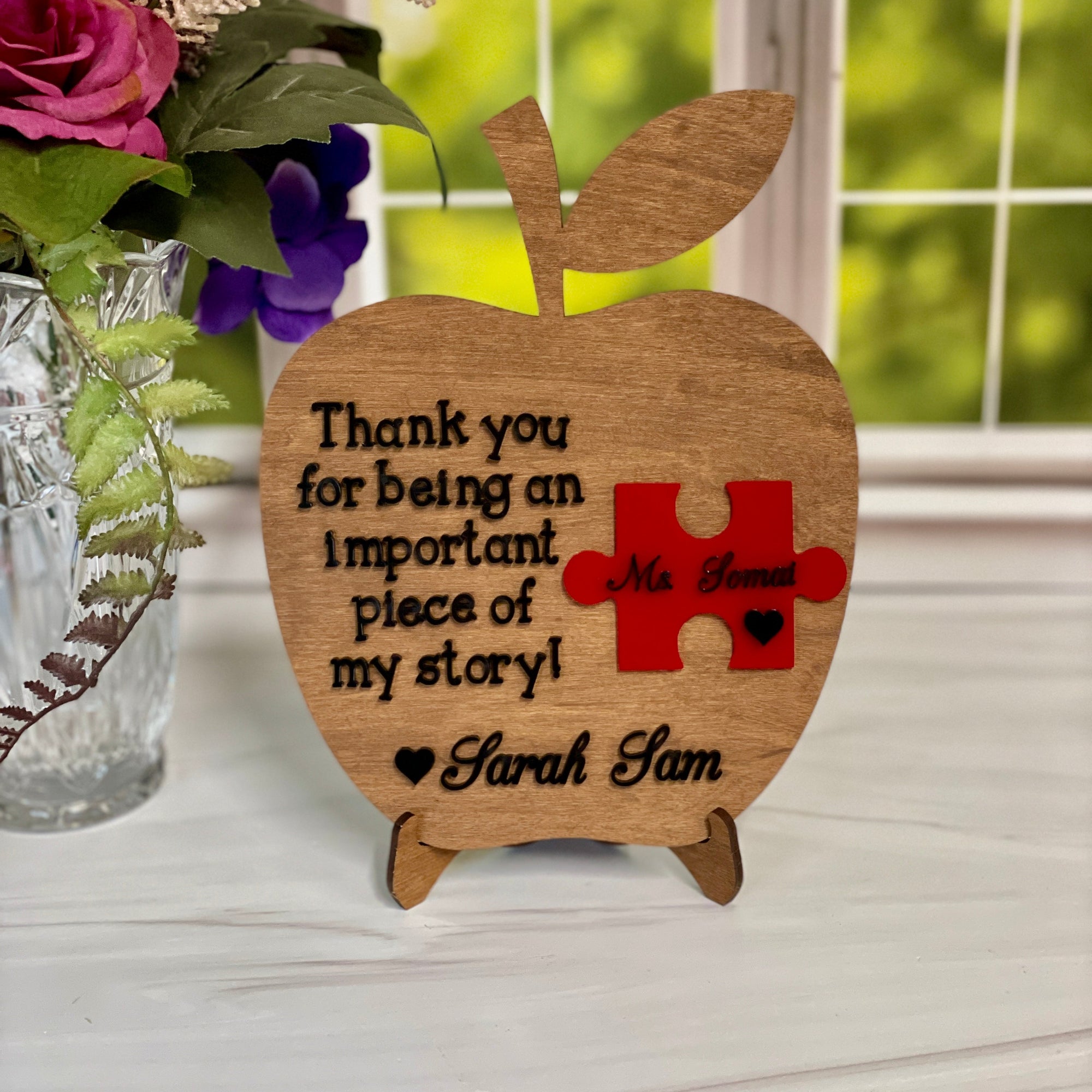 Apple Puzzle Piece Sign For Teacher Appreciation Gift