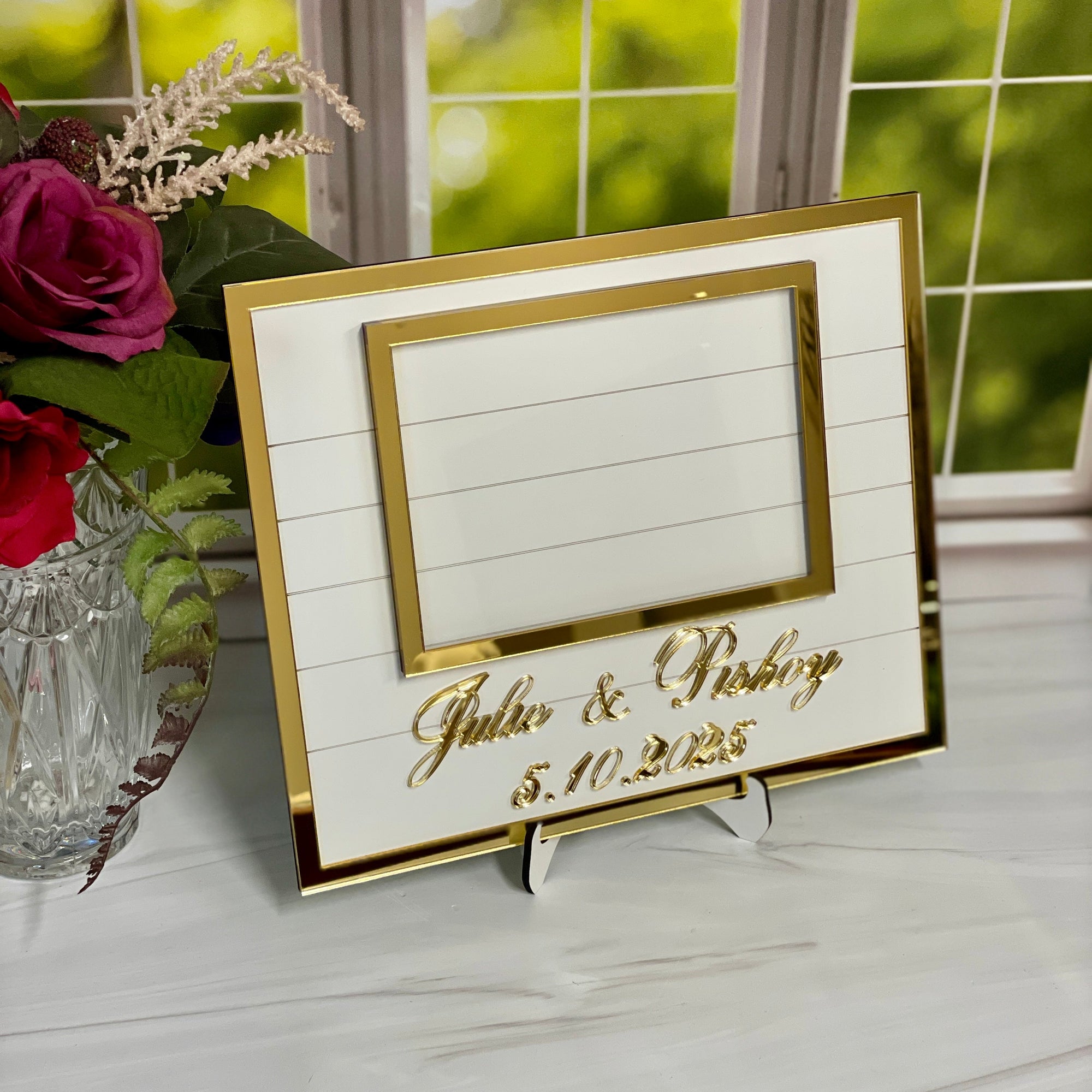 Personalized Wooden Photo Frame with Name and Wedding Date