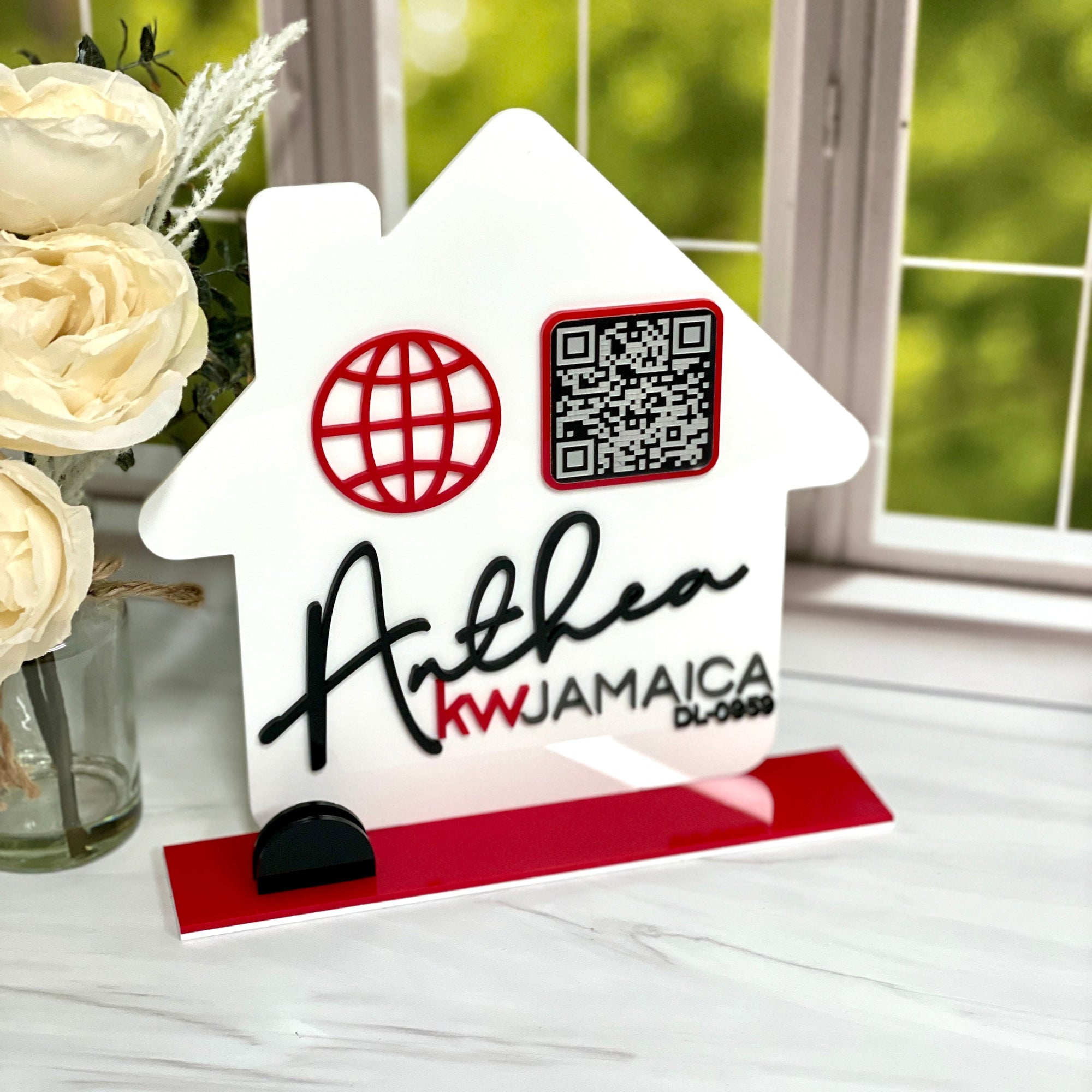 House Shaped QR Code Sign With Card Holder For Realtors