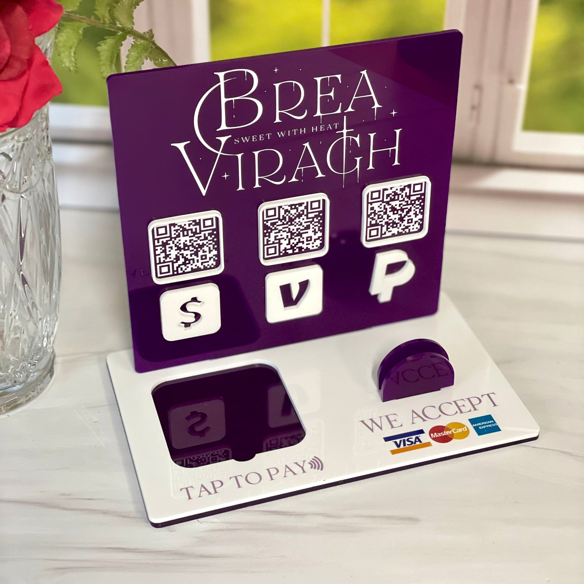 Contactless Payment Sign With Social Media QR Codes