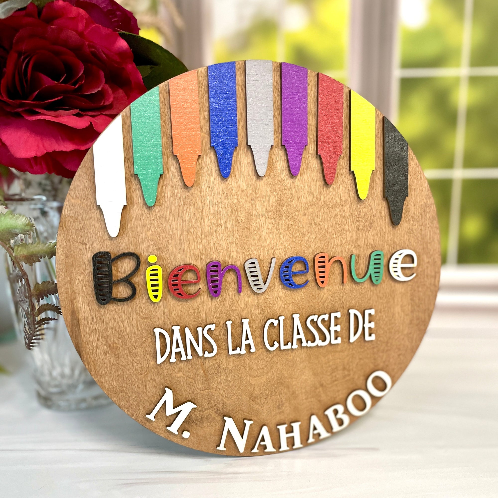 Teacher Name Door Hanger With Crayons