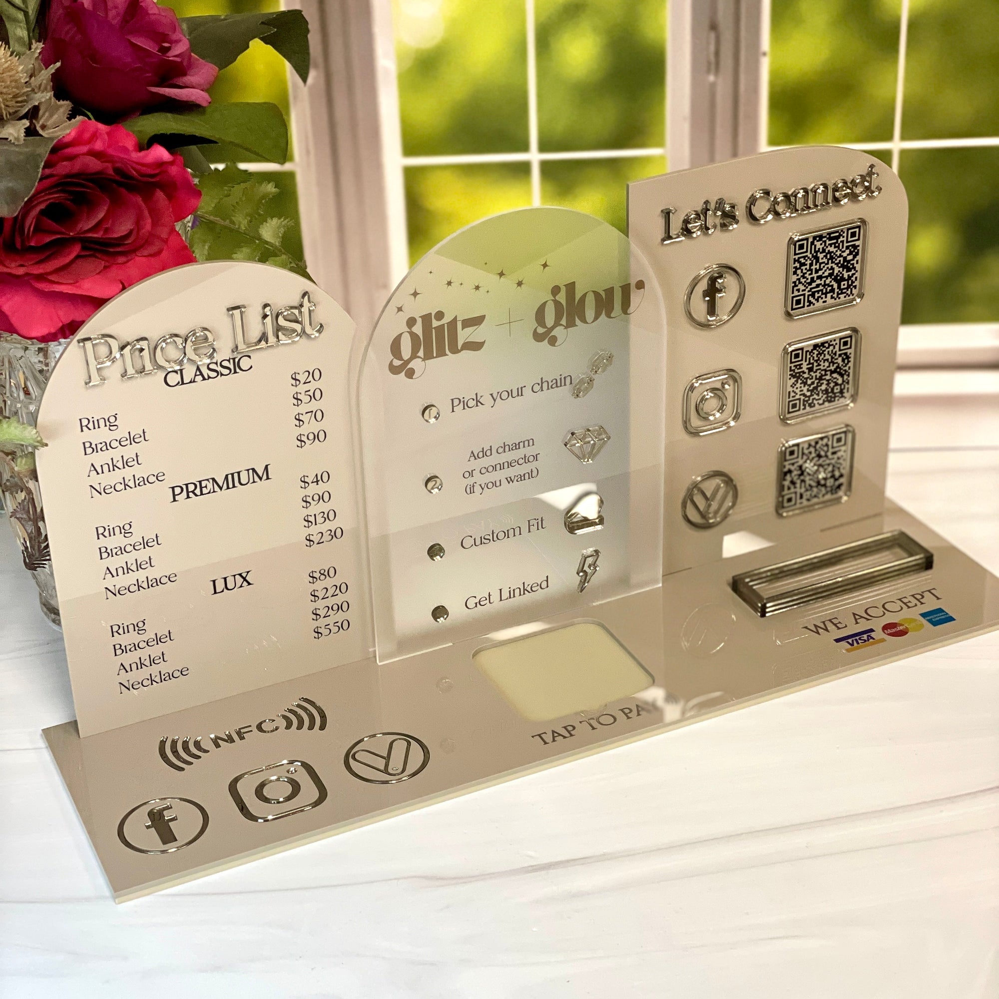 Multi Panel QR Code Sign With Business Logo And Price List