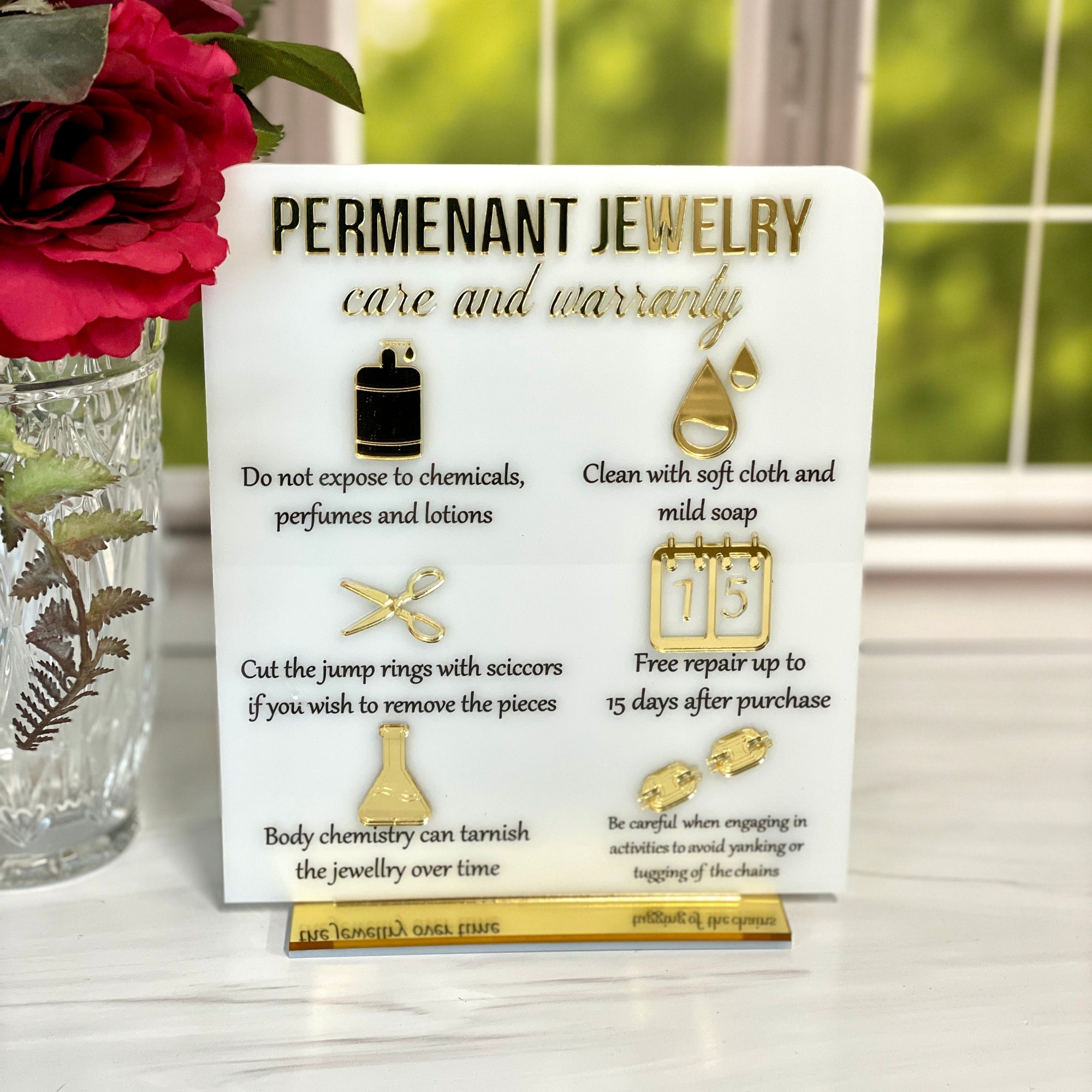 Permanent Jewelry Care & Warranty Sign
