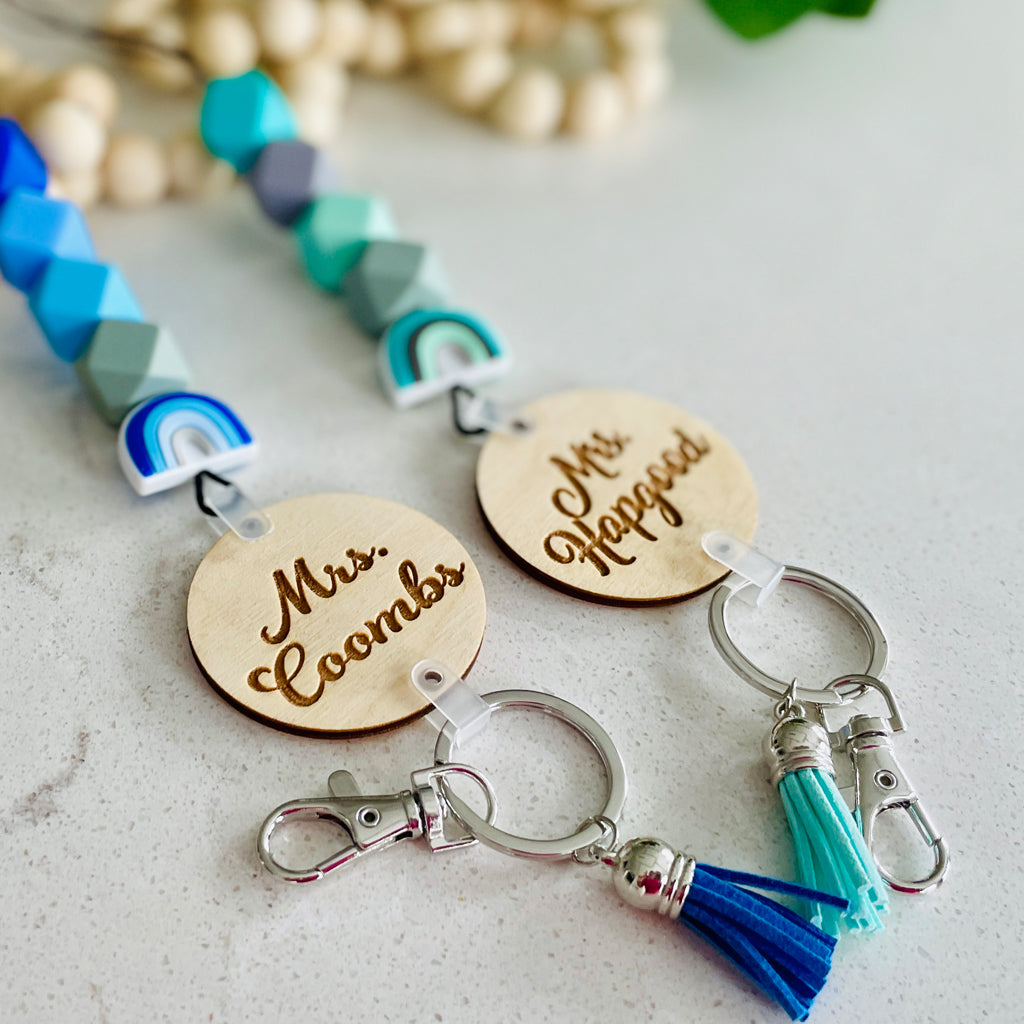 Personalized Silicone Bead Rainbow Teacher Lanyard