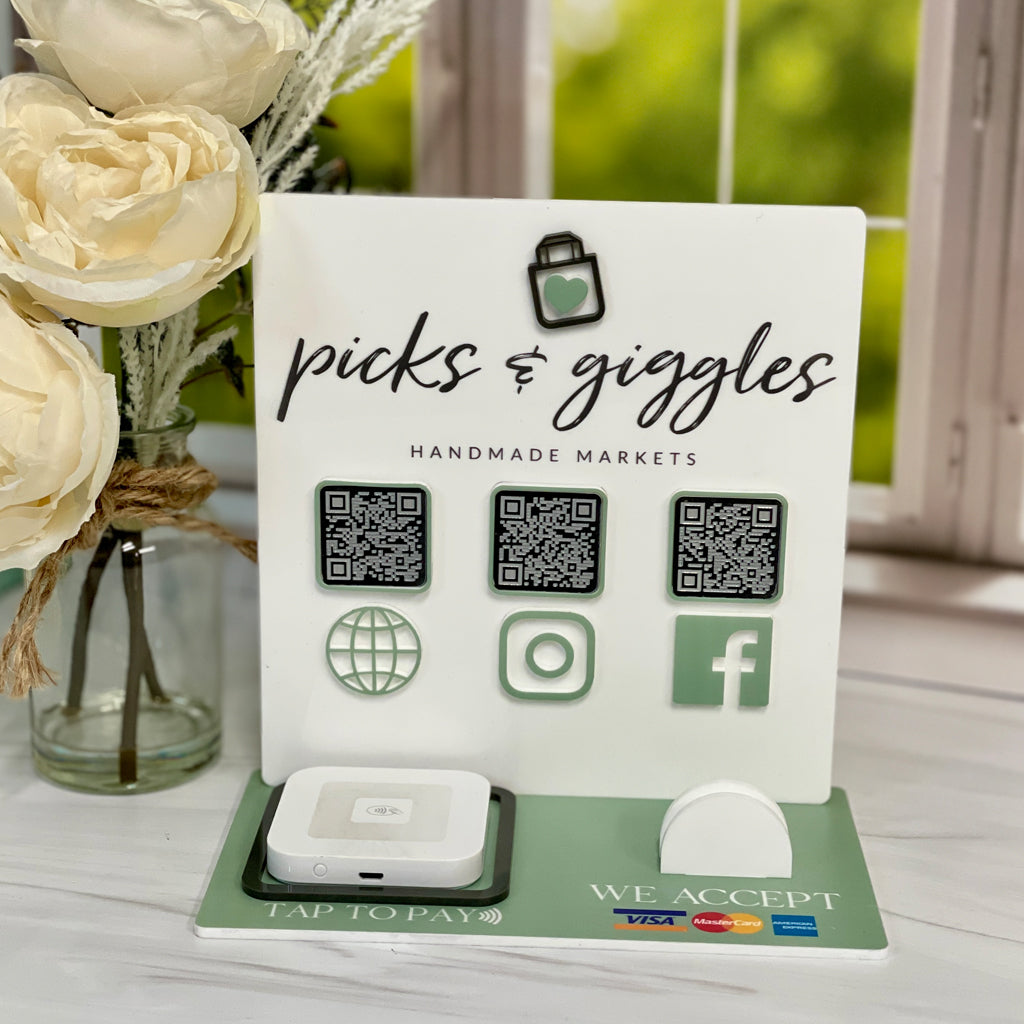 Contactless Payment Sign With Social Media QR Codes