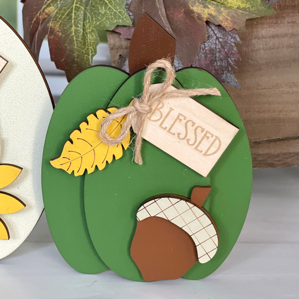 Set of 3 Wooden Pumpkins For Thanksgiving Decor