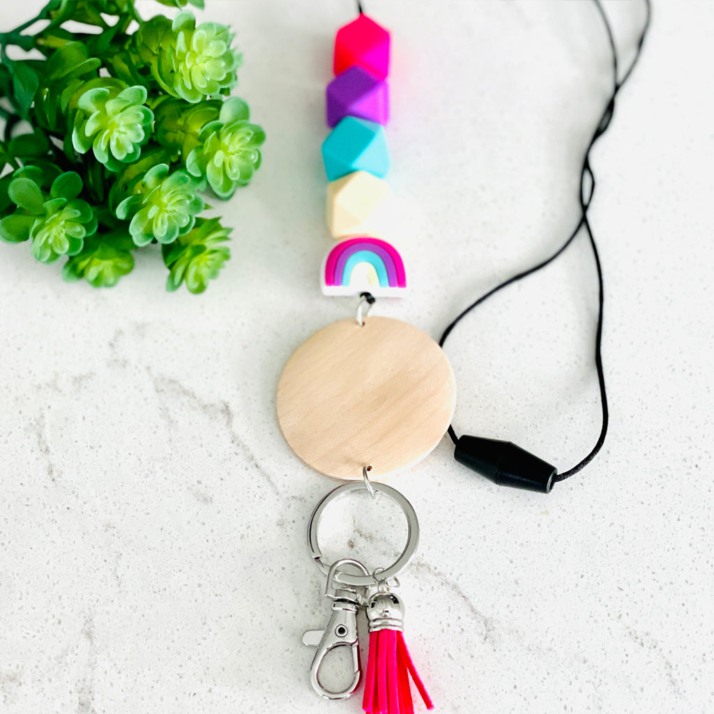 Personalized Silicone Bead Rainbow Teacher Lanyard
