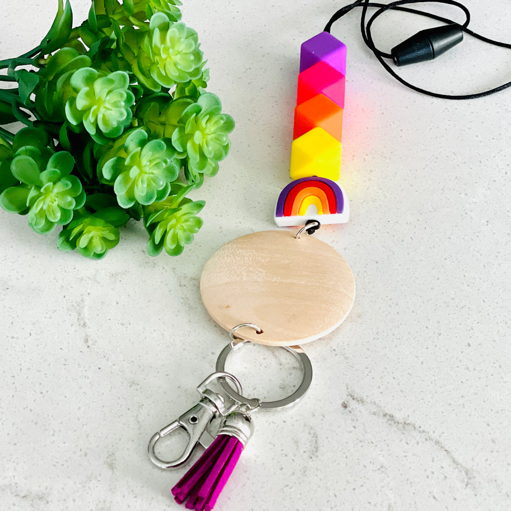 Personalized Silicone Bead Rainbow Teacher Lanyard