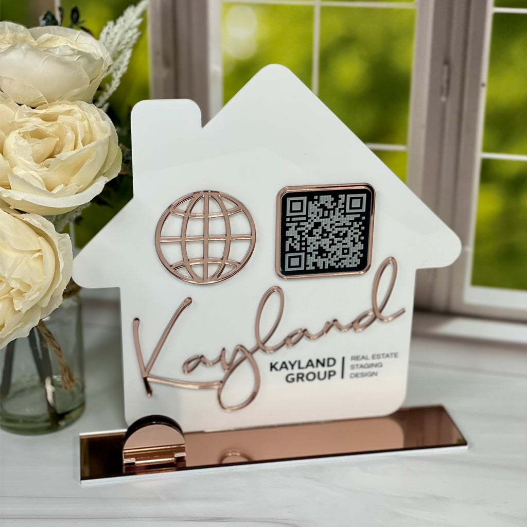 House Shaped QR Code Sign With Card Holder For Realtors