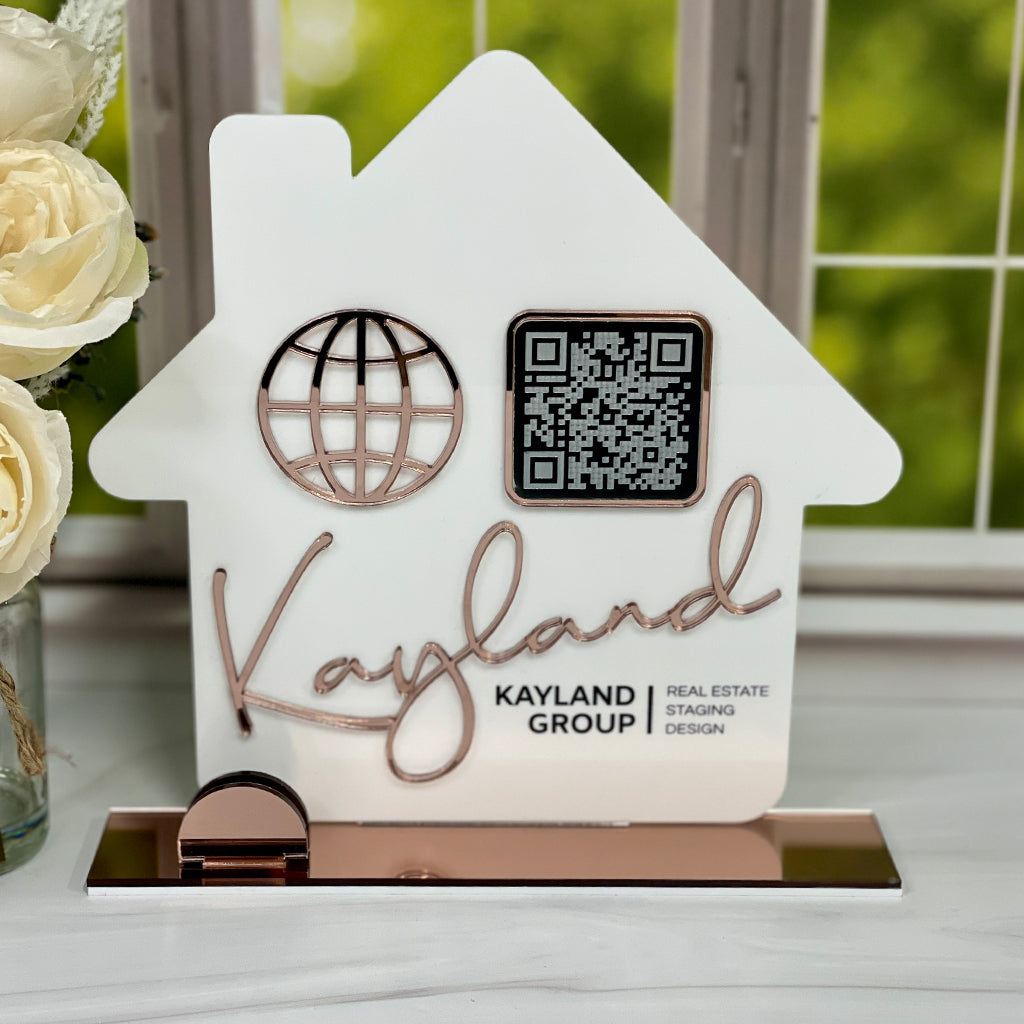 House Shaped QR Code Sign With Card Holder For Realtors