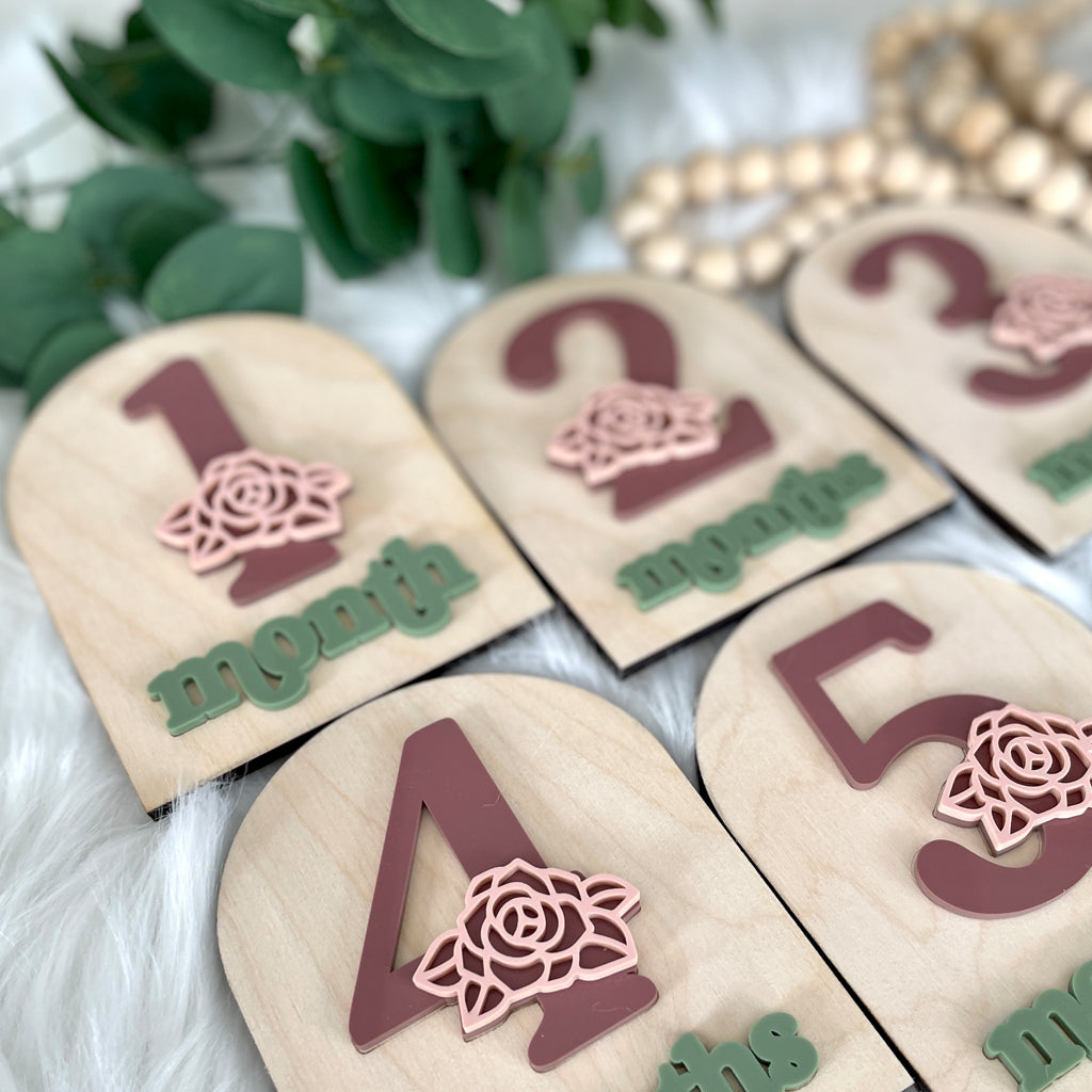 Rose Floral Baby Milestone Plaque