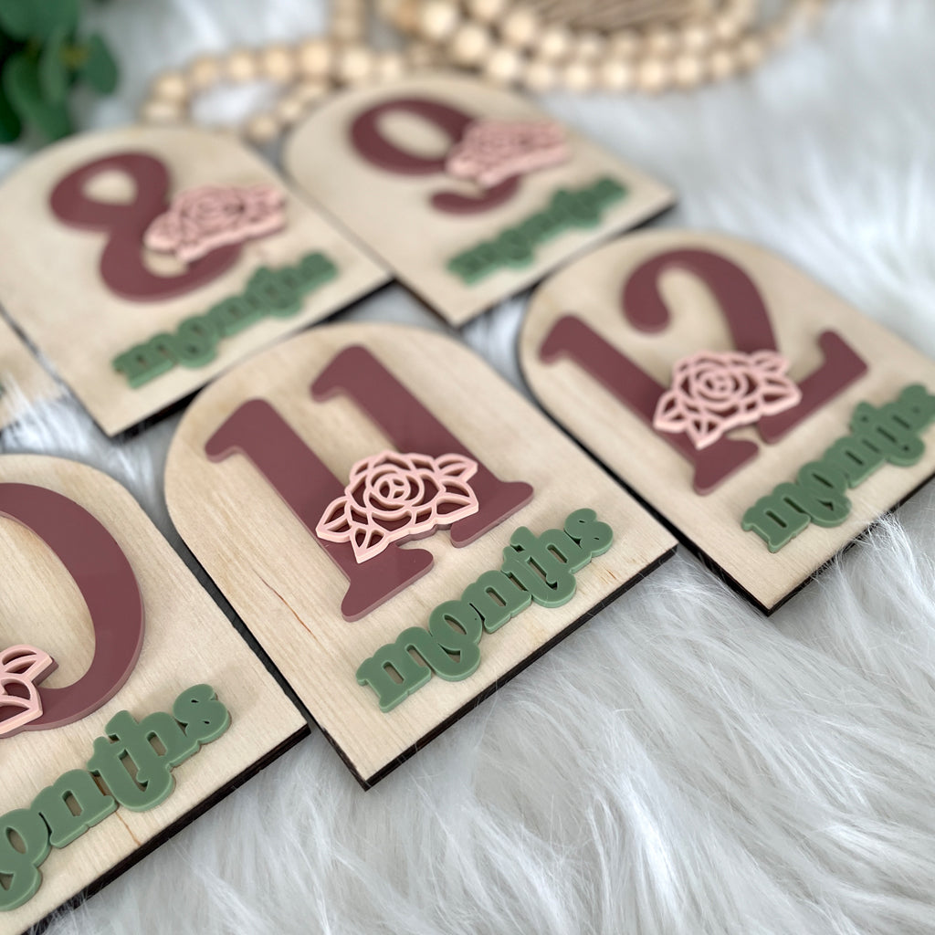Rose Floral Baby Milestone Plaque