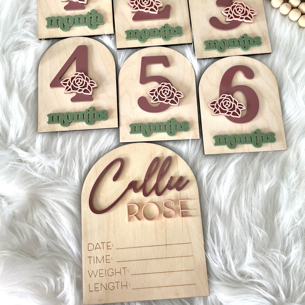 Rose Floral Baby Milestone Plaque