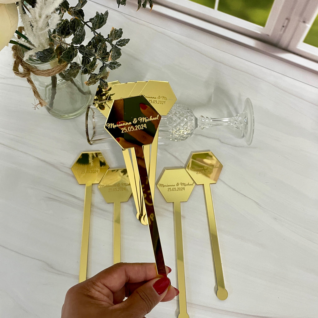 Mirror Acrylic Cocktail Stir Sticks, Hexagon Shape Acrylic Swizzle Sticks
