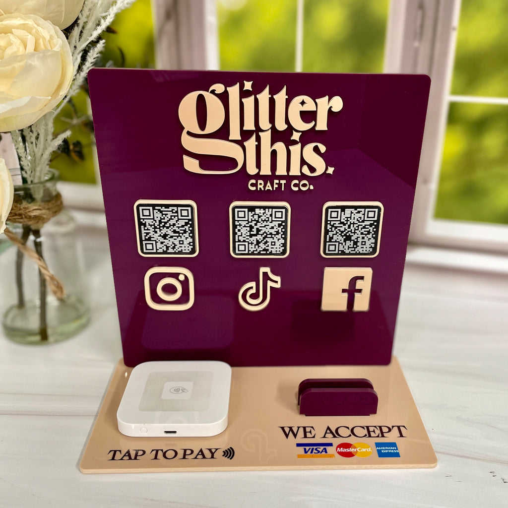 Contactless Payment Sign With Social Media QR Codes
