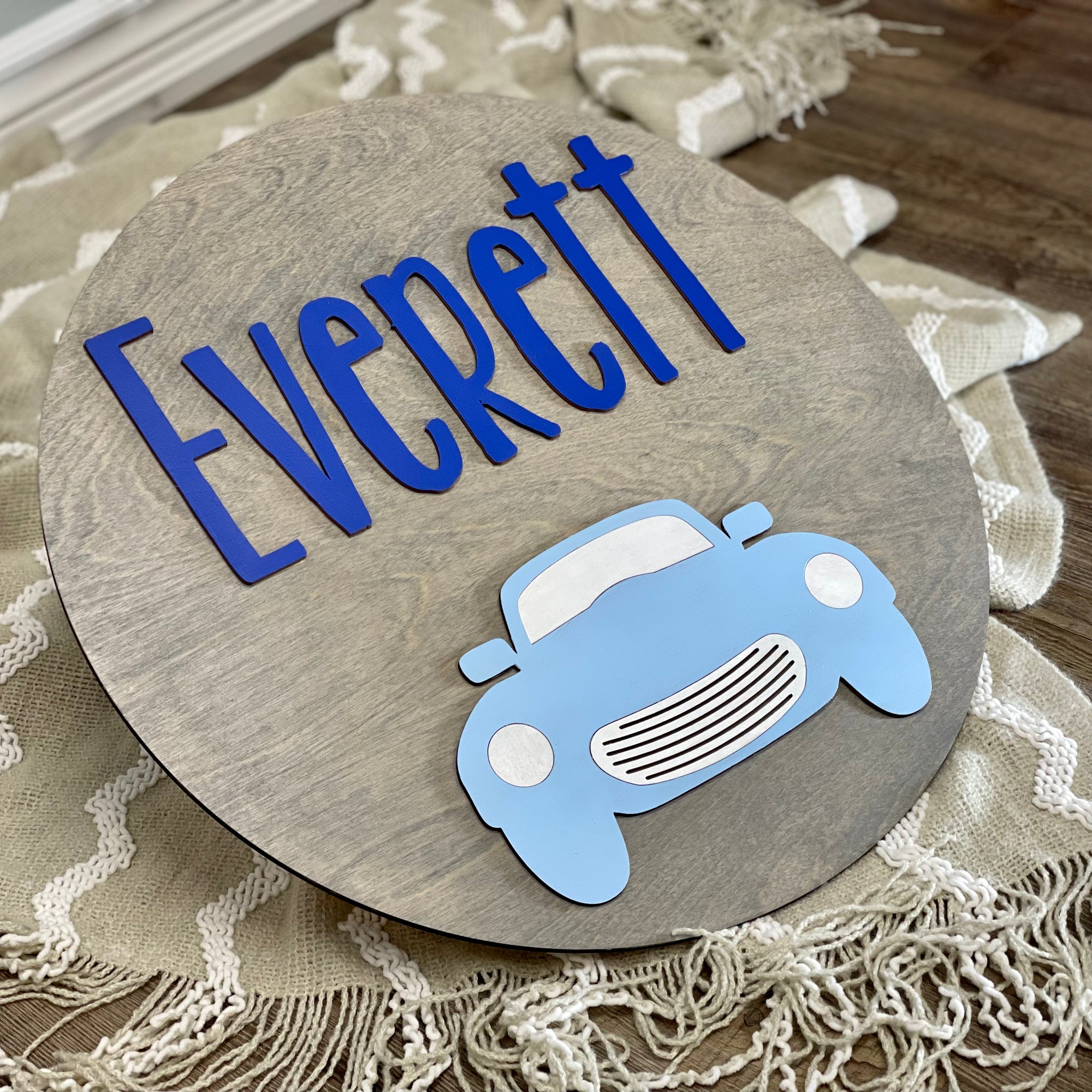 Vintage Car Nursery Round Name Sign