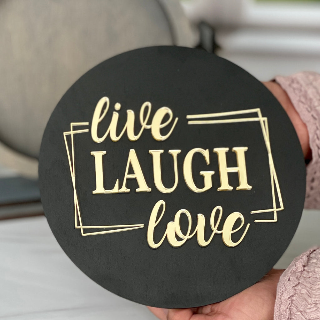 Live Laugh Love Wood Sign, Tabletop Interchangeable Frame
