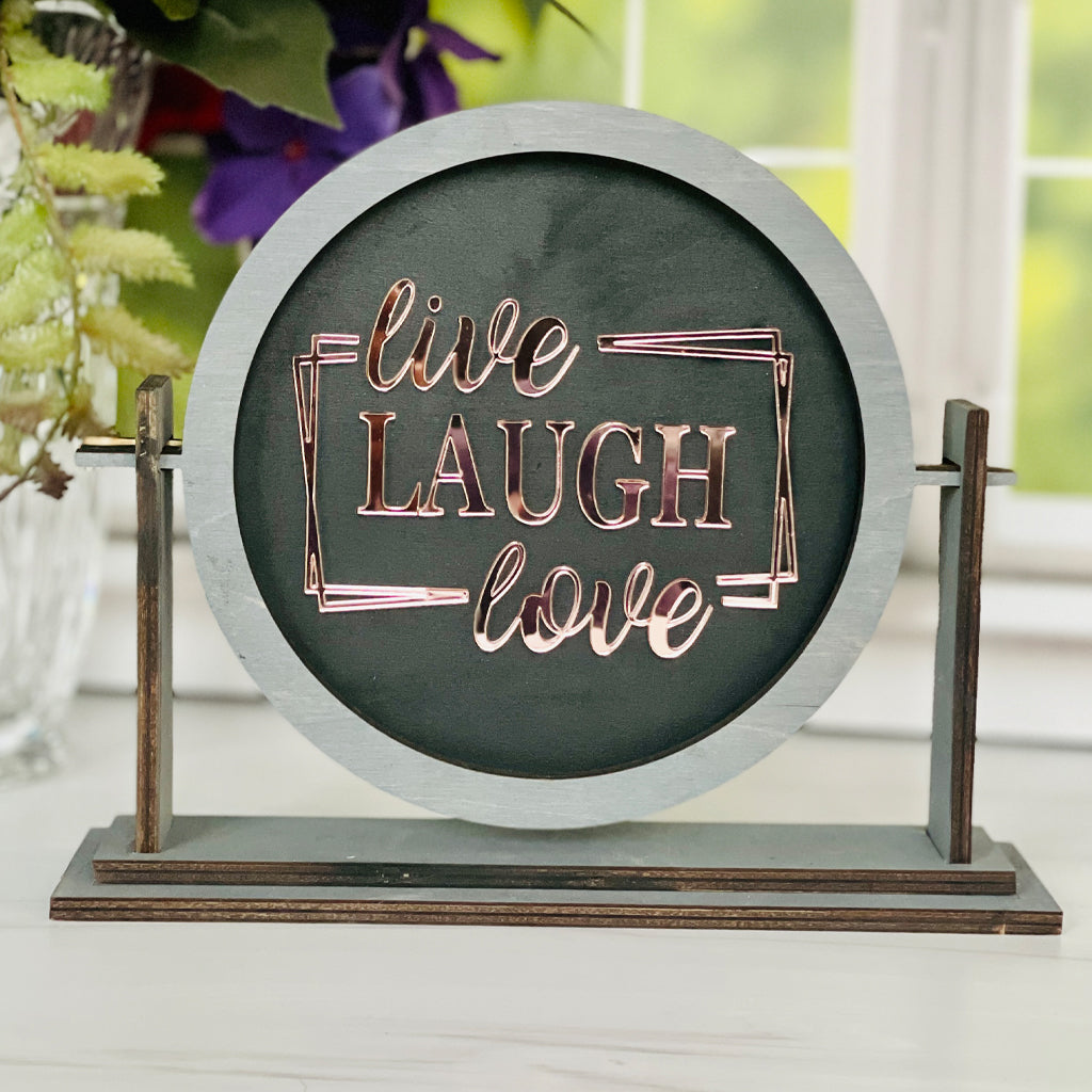Live Laugh Love Wood Sign, Tabletop Interchangeable Frame