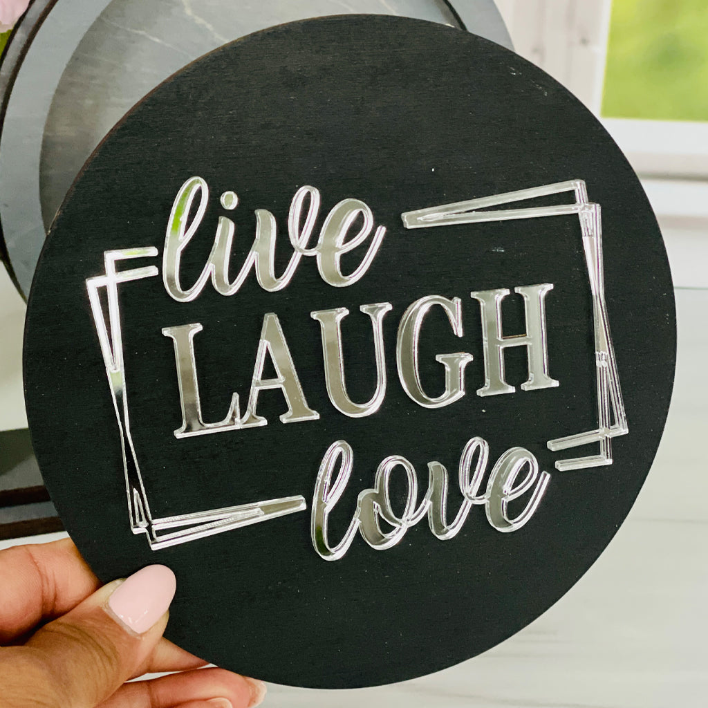 Live Laugh Love Wood Sign, Tabletop Interchangeable Frame
