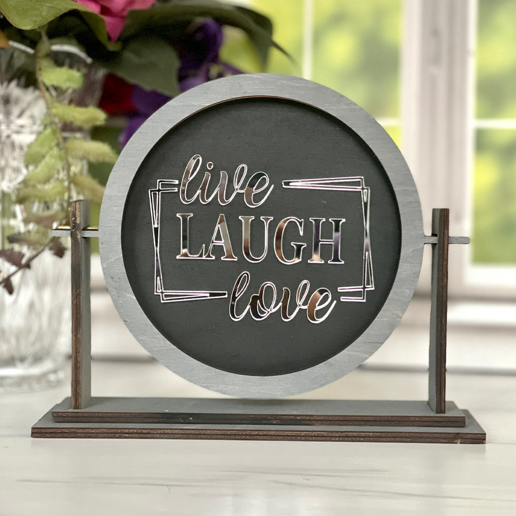 Live Laugh Love Wood Sign, Tabletop Interchangeable Frame