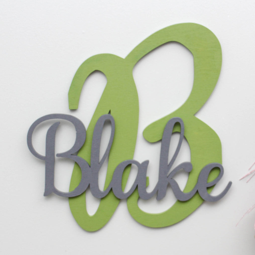 Wooden Monogram and Script Name Sign