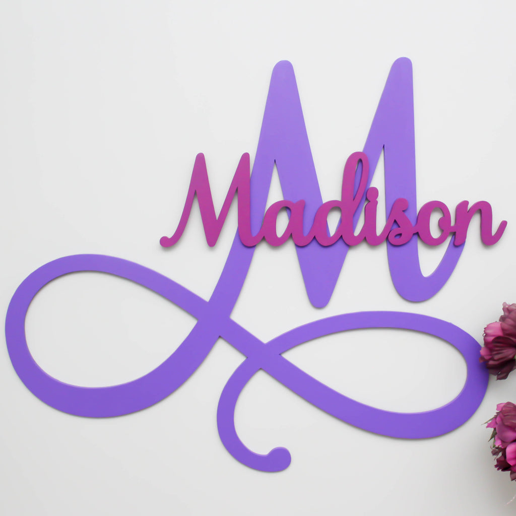 Fancy Wooden Initial Monogram and Name Sign