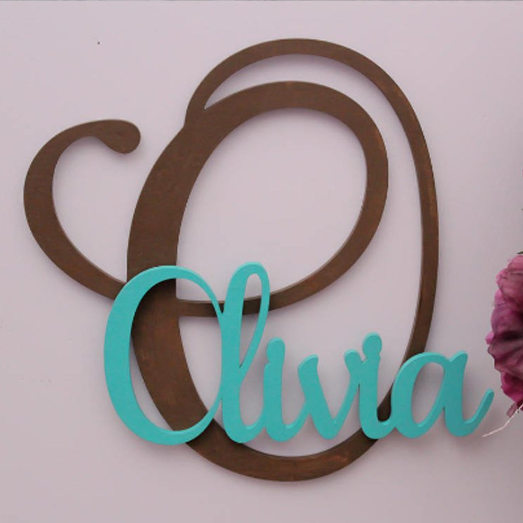 Fancy Wooden Initial Monogram and Name Sign