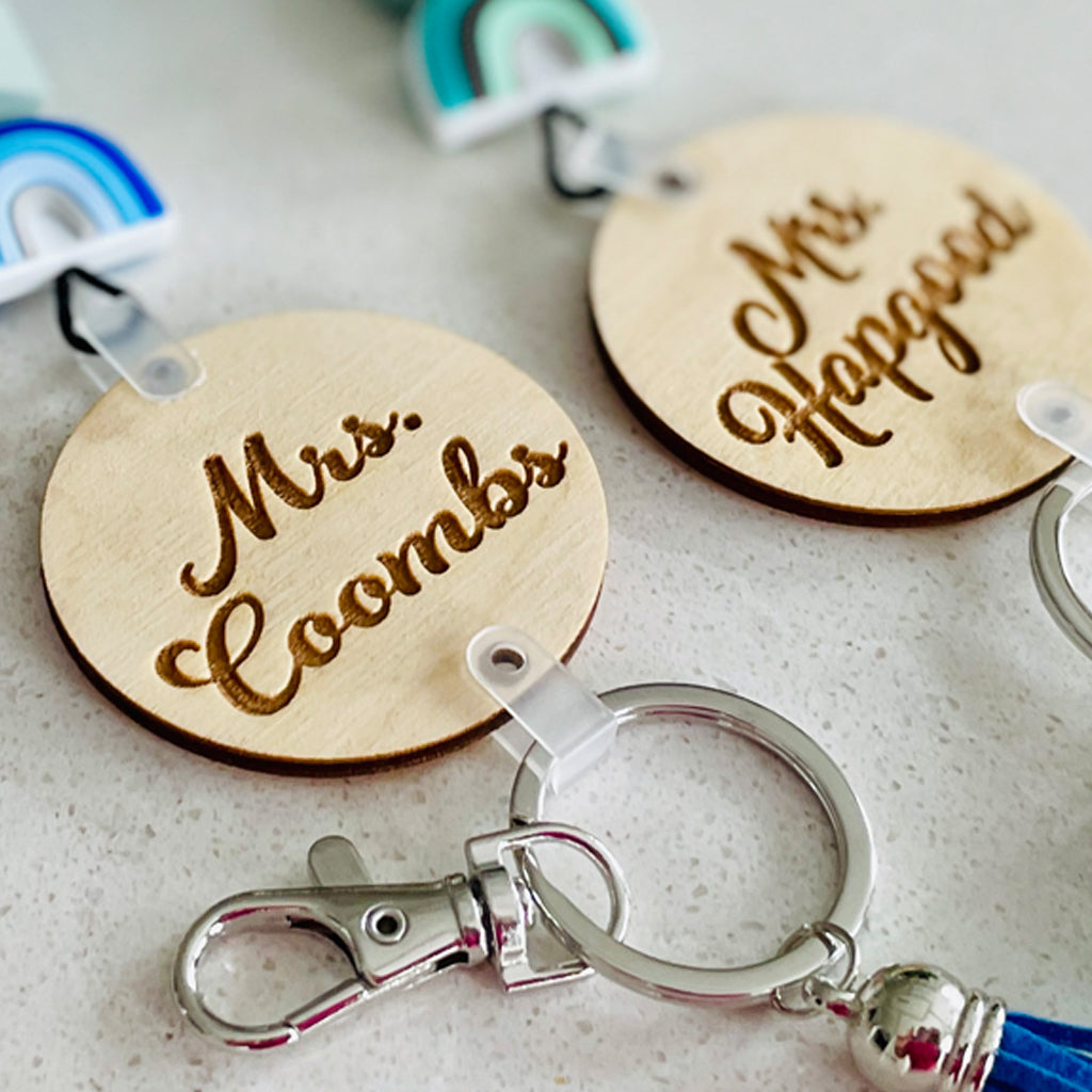 Personalized Silicone Bead Rainbow Teacher Lanyard