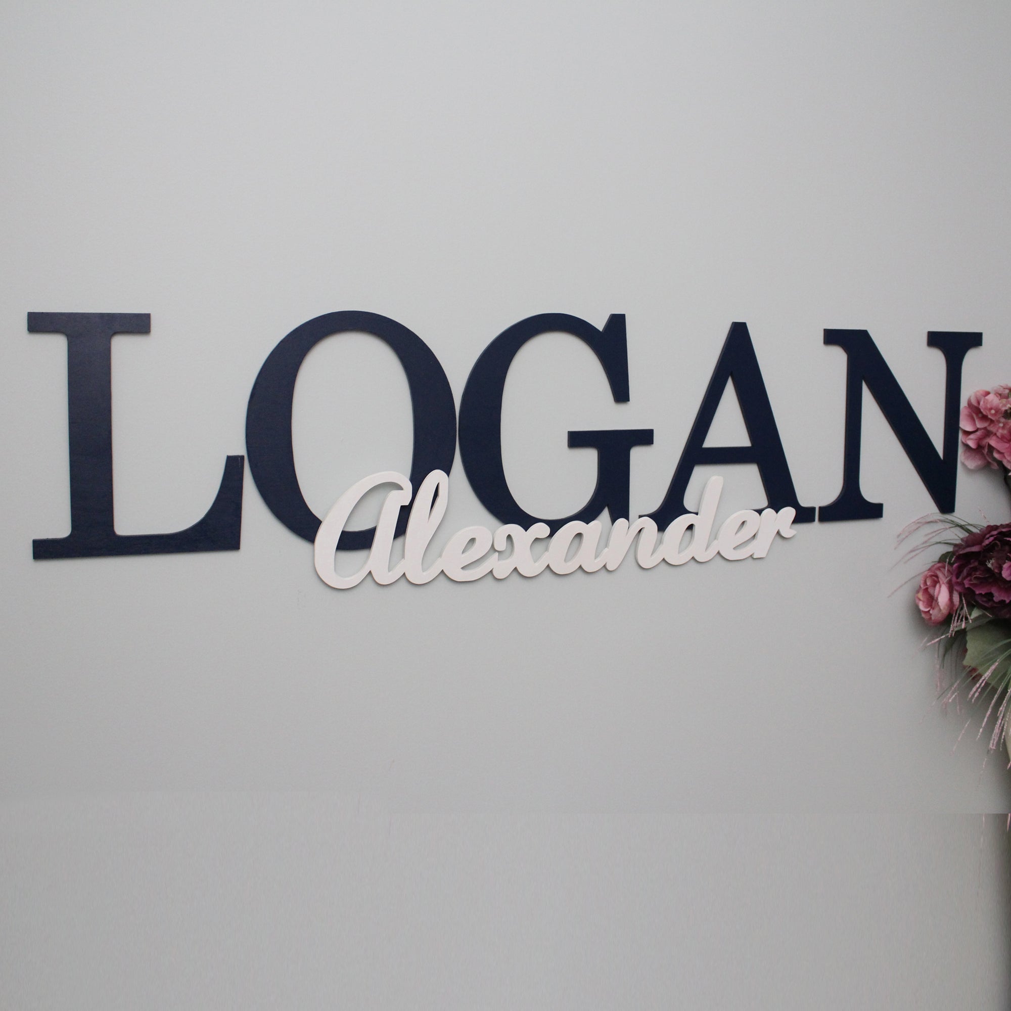 Serif Capital Letters with script font name sign